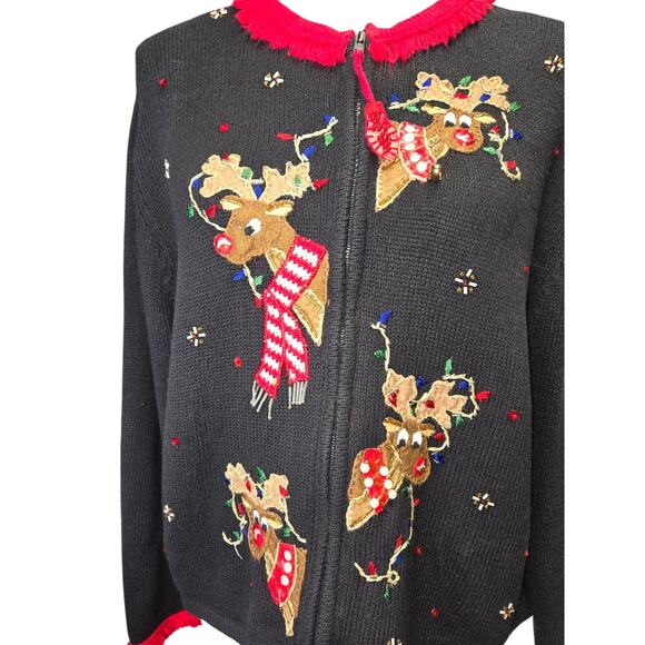 Tiara petites Christmas Cardigan Embroidered Reindeer Snowflakes PXL - Picture 5 of 5